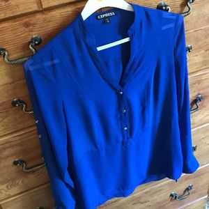 Royal Blue Sheer Express mid-Button Top